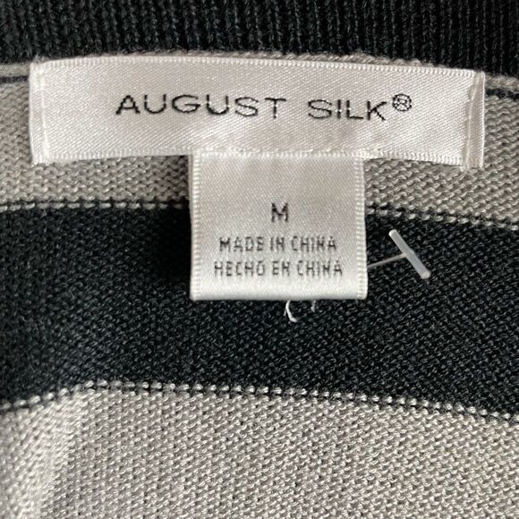 August Silk Black and Gray Striped Cowl Neck Sweater Size M EUC - Picture 7 of 8